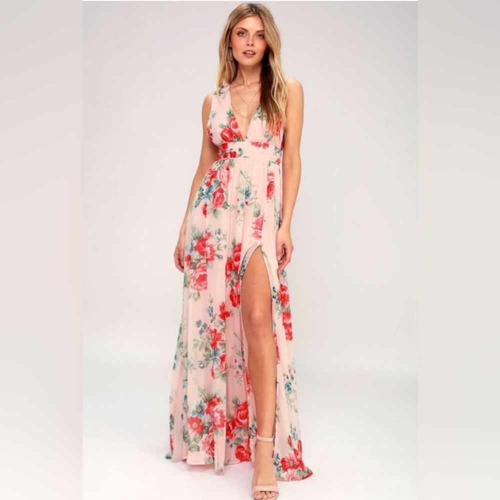 Lulus Garden Meandering Blush Floral Gown